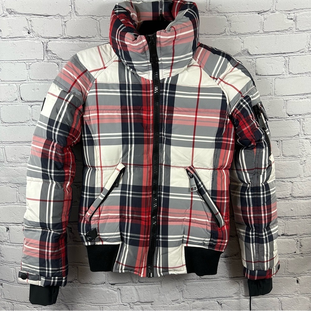SAM. Freestyle Down Bomber Jacket Alpine Plaid Wind & Water Resistant XS NWT